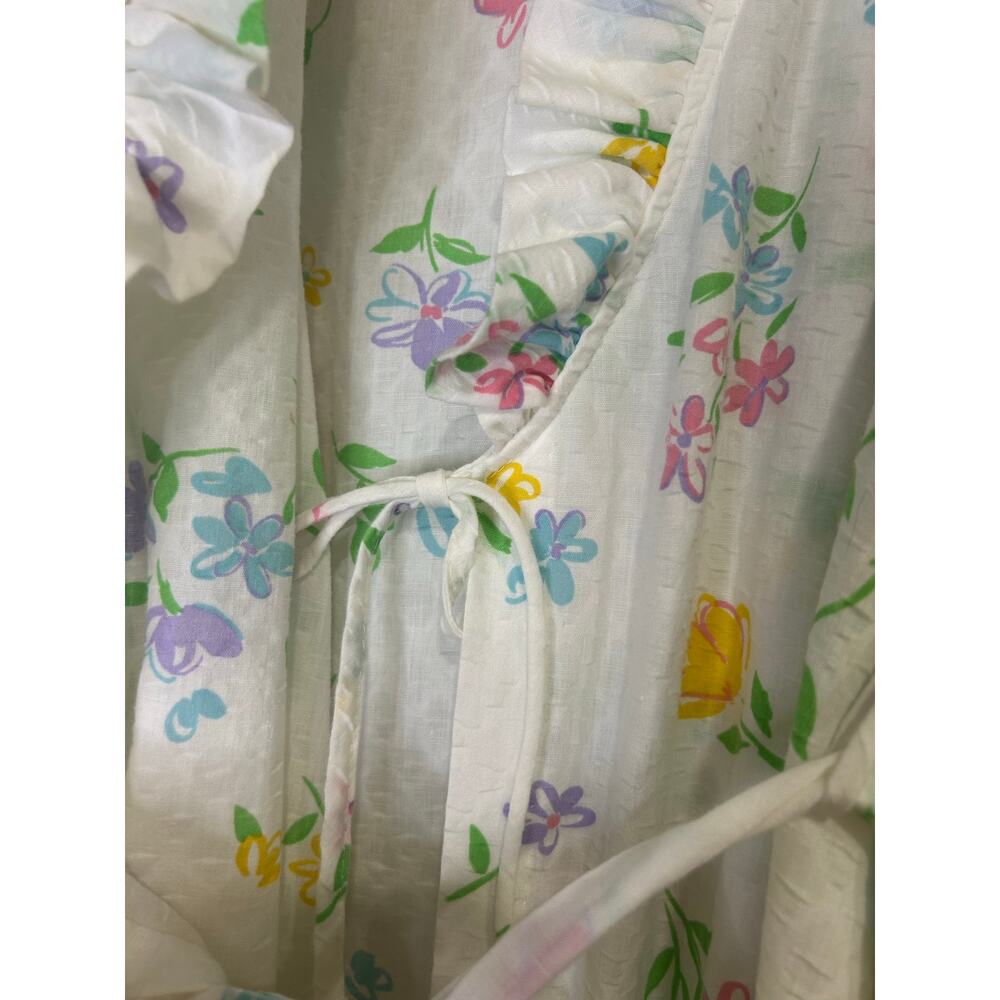 Vintage 70s Miss Elaine Floral Wrap Robe Maxi Dress Ruffle Cottagecore Large - Picture 6 of 11